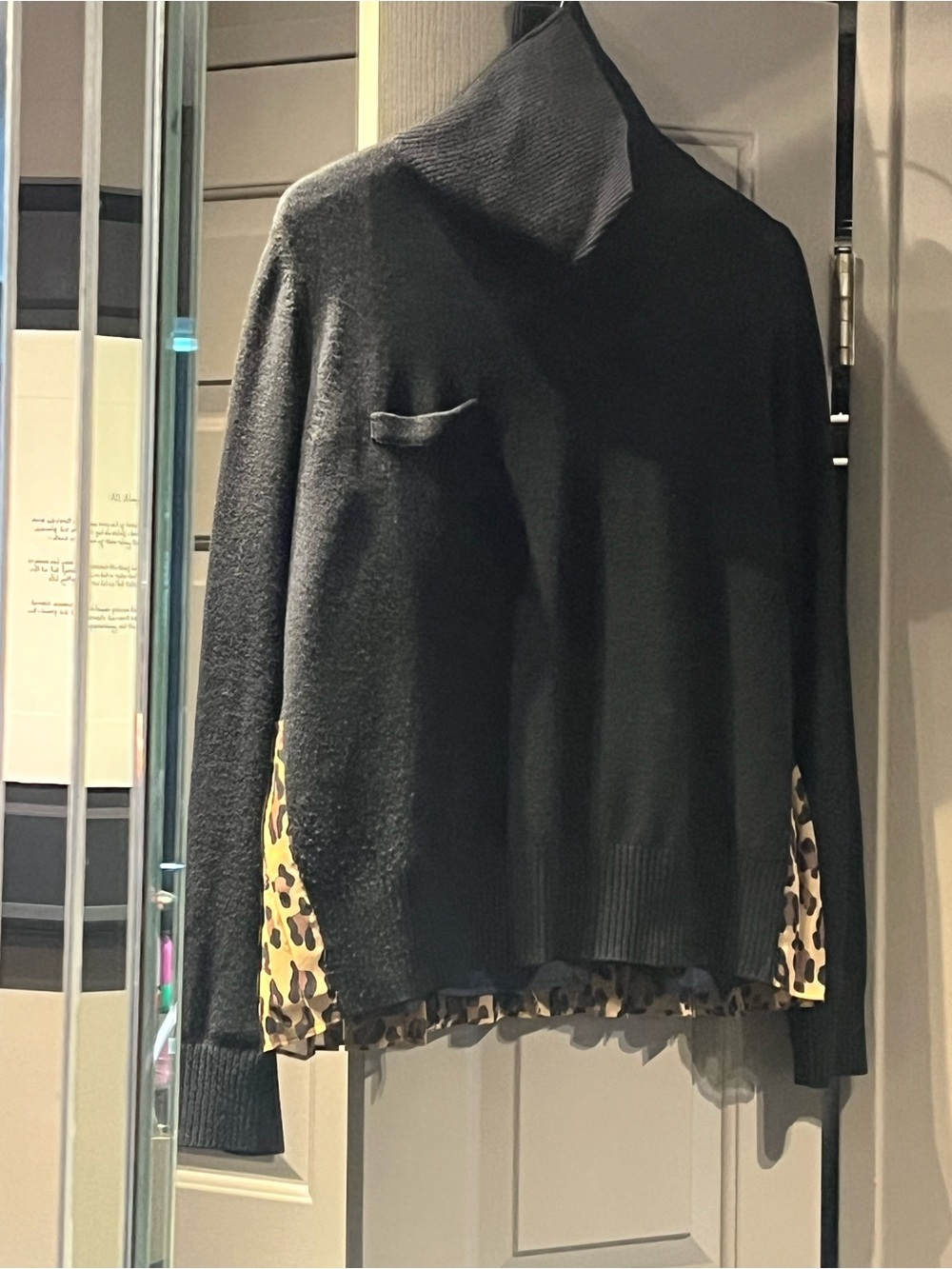 Sacai Black Turtle-Neck Sweater with Leopard Back detail
